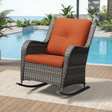 Outdoor Rocking Chair, Wicker Patio Chair with Thickened Olefin Cushions, High Back and Deep Seating - Photo 7