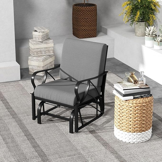 Giantex 2-Pack Outdoor Glider, Patio Rocking Chair with Thick Cushion, Sturdy Metal Frame, Curved Armrest, Ergonomic Design, Single-Person Glider Chair for Garden, Yard, Porch Rocker, Grey