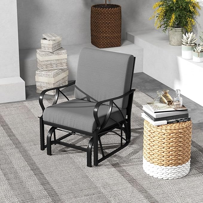 Giantex Outdoor Glider, Patio Rocking Chair with Thick Cushion, Sturdy Metal Frame, Curved Armrest, Ergonomic Design - Photo 10