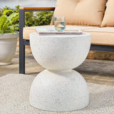 Glitzhome Outdoor Side Table, Round Accent End Table, Lightweight Hourglass Faux Terrazzo Decorative Garden Stool - Photo 8