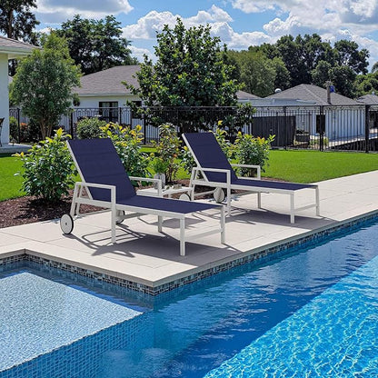 PURPLE LEAF Outdoor Chaise Lounge Set Adjustable Sunbathing Recliner with Armrest and Side Table for Poolside Beach Outside Patio Aluminum Chaise Lounger Navy Blue