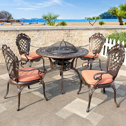 Outdoor Dining Chair Cast Aluminum Patio Chairs Set of 2 All-Weather Patio Dining Chair with Adjustable Feet for Backyard Garden (Avion Chair)