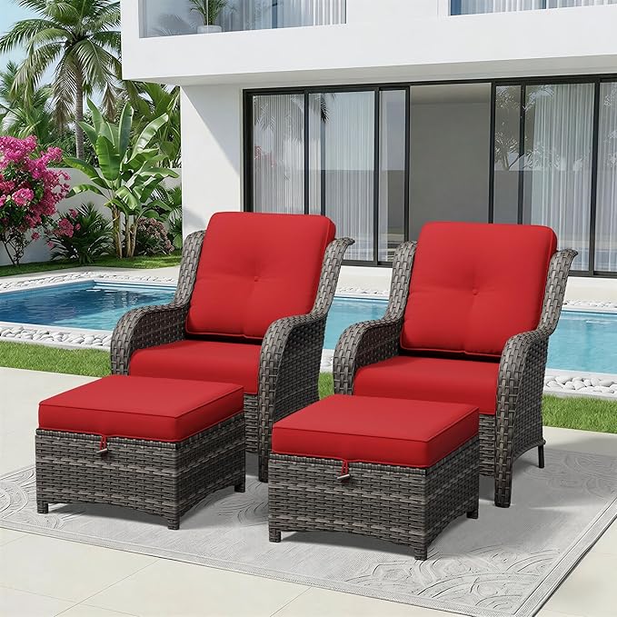 4 Piece Outdoor Wicker Patio Furniture Set, Patio Chairs Set with Thickened Olefin Cushions, High Back and Deep Seating - Photo 1