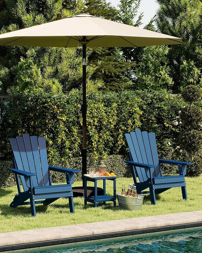 GREENVINES Folding-Adirondack-Chairs-Set-of-2 | HDPE Plastic | Throne Series | Fire Pit Chair | All Weather | for Outdoor Patio Deck Backyard Poolside | Blue