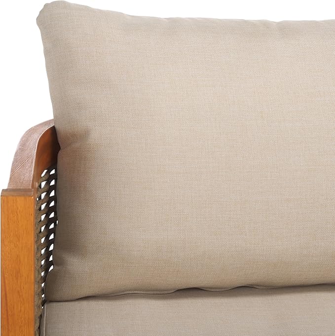 SAFAVIEH Outdoor Collection Amanda Natural Acacia Solid Wood/Taupe Cushion 3-Seater Sofa - Photo 10