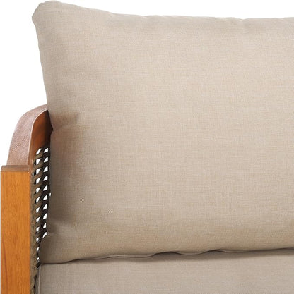 SAFAVIEH Outdoor Collection Amanda Natural Acacia Solid Wood/Taupe Cushion 3-Seater Sofa