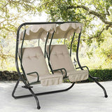 Outsunny Patio Swing Chair with 2 Separate Seats, Outdoor Swing Glider with Removable Canopy and Cup Holders, for Porch - Photo 2