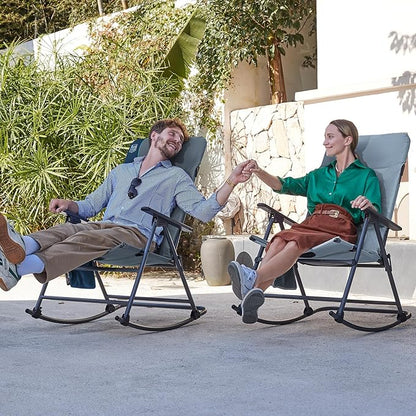Timber Ridge Oversized Folding Rocking Camping Chair, Padded Outdoor Rocker with High Back, Portable Outdoor Chair for Patio, Garden, Lawn, Supports up to 400 lbs, Gray