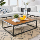 Modway Stance Outdoor Patio Contemporary Modern Wood Grain Aluminum Coffee Table in Gray Natural - Photo 2