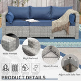 WAROOM Outdoor Couch 3 Seater Wicker Patio Sofa Grey Rattan Balcony Furniture Deep Seat Porch Seating, Navy Blue Cushion - Photo 7