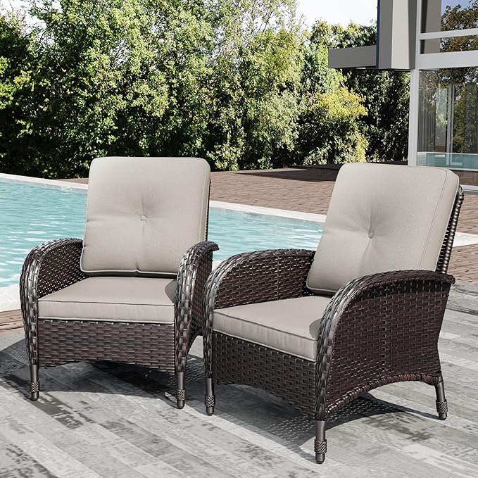 Joyside Wicker Patio Chairs Set of 2, Rattan Outdoor Furniture with Thickened Cushions, High Back, Deep Seating - Photo 1