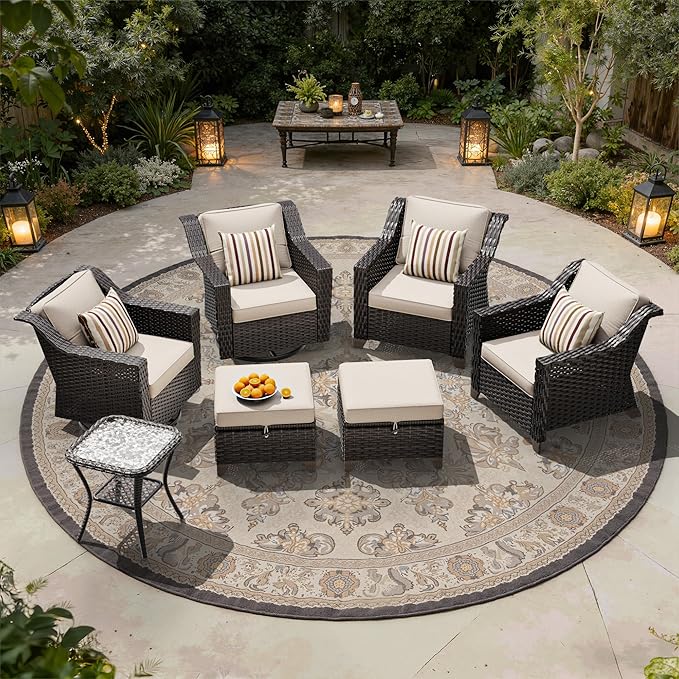 7 Pieces Patio Conversation Furniture Set - 2 Armchairs, 2 Ottomans, 2 Swivel Chairs, 1 Side Table - Photo 6