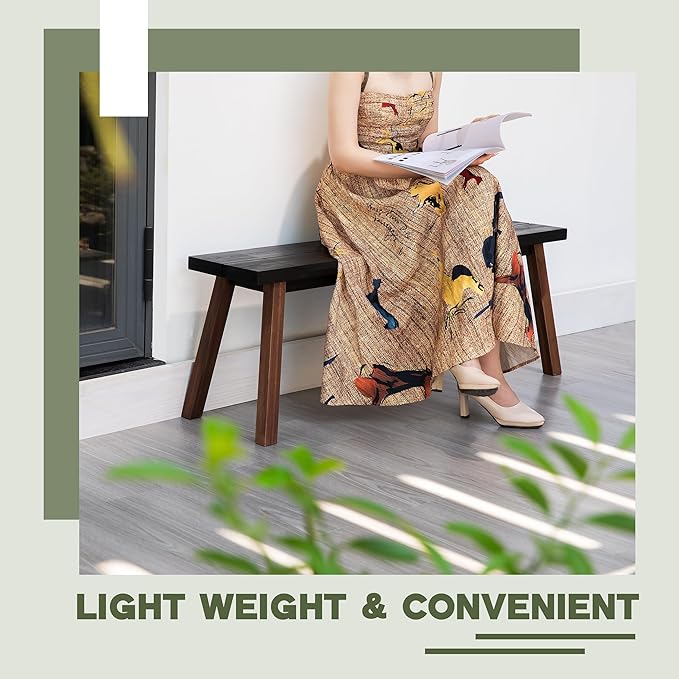 Solid Wood Bench - Minimalist Design, Acacia Wood Construction, Black Mix Brown Color, Versatile for Entryway, Living Room, Bedroom & Outdoors, Easy Assembly & Weather-Resistant