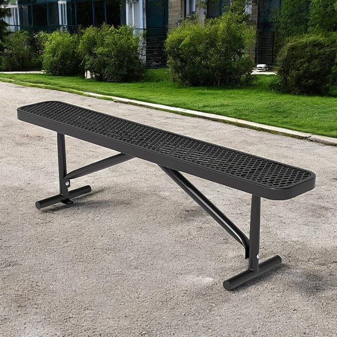 6 Feet Outdoor Benches, Black Heavy Duty Metal Park Bench for Outside, Weatherproof Dock Bench, 72" L Commercial Benches Backless Bench for Shopping Mall, Store, Lawn, Park, Patio, Deck, Garden