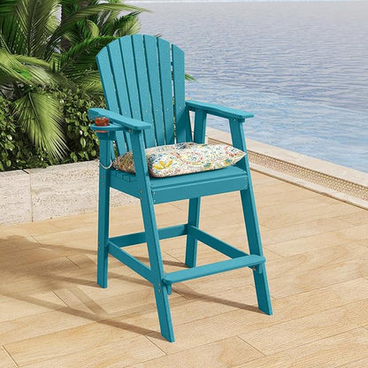 Sundale Outdoor Adirondack Bar Stool, Patio HDPE Bar Chair with Backrest, 30 Inch Seat Height Tall Bistro Dining Counter Stool with Cushion, All-Weather Pub Height Chair
