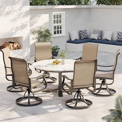 Patio Swivel Chairs Set of 6, Outdoor Dining Chairs with High Back, All-Weather Swivel Rocker Chair for Lawn, Porch or Garden (Brown)