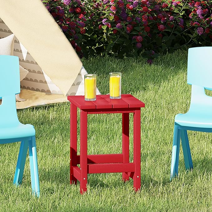 Costaelm Kids Outdoor Side Table, Small Patio HDPE Adirondack Square Table, Porch End Table for Outside Pool Garden, Red - Photo 2