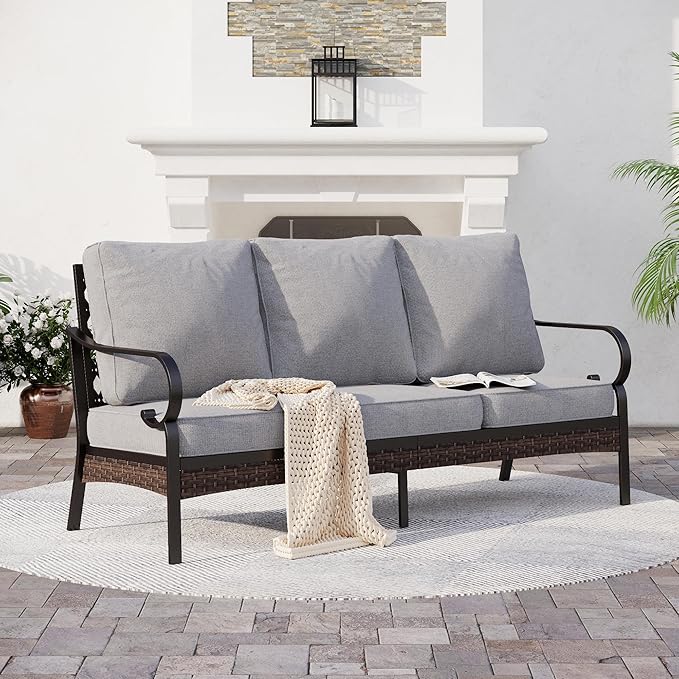 Metal Patio Furniture Sofa with 5.75" Extra Thick Cushion - Photo 1