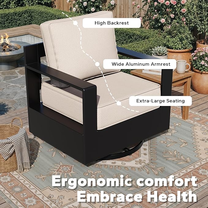 Outdoor Aluminum Furniture Set, 6-Piece Patio Conversation Set, 2 Swivel Chairs, 2 Chairs, 1 Sofa and 1 Table - Photo 5