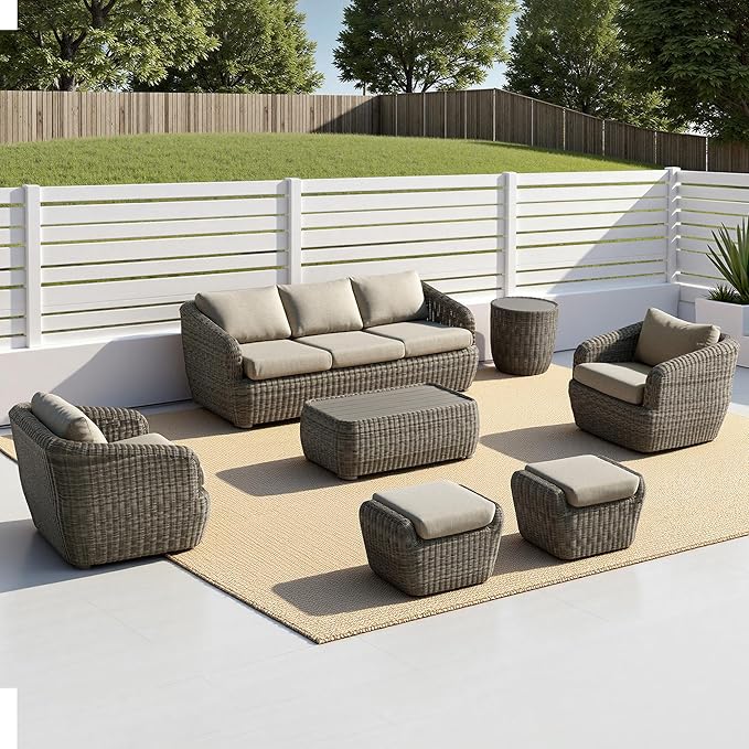 CHITA 7 Pieces Patio Wicker Furniture Set, Outdoor Rattan Bistro Set with Removable Thickened Cushions, Fully Assembled