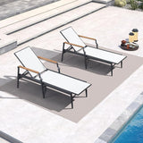 PURPLE LEAF Outdoor Chaise Lounge Chair Set of 2 Patio Pool Lounger Aluminum Chairs with Wooden Armrest Sunbathing - Photo 2