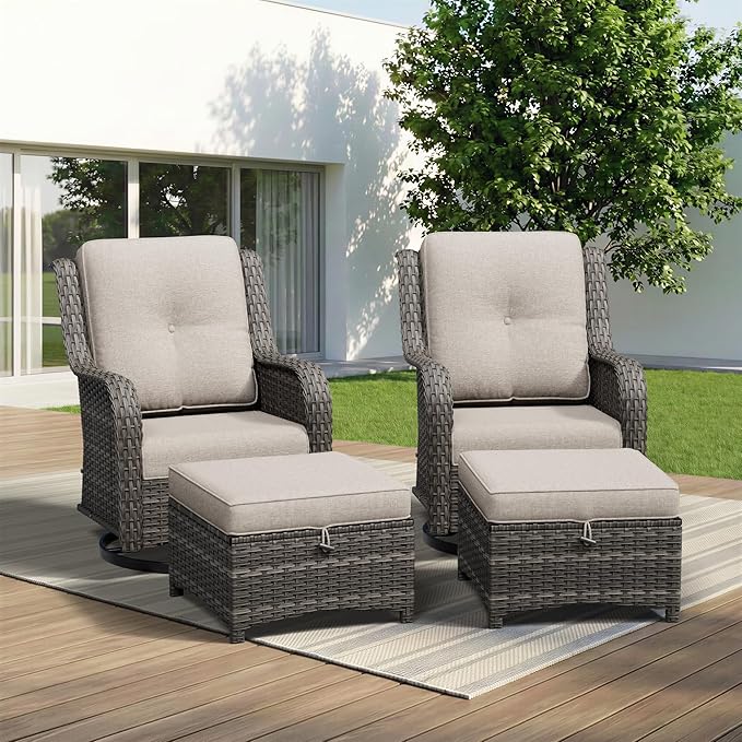 4 Piece Outdoor Wicker Patio Furniture Set, Outdoor Swivel Rocker Patio Chairs Set with Thickened Olefin Cushions - Photo 9