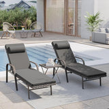 3 Pieces Patio Chaise Lounge Set Outdoor PE Rattan Armrest Lounge Chair Adjustable Backrest Reclining Chair with - Photo 1