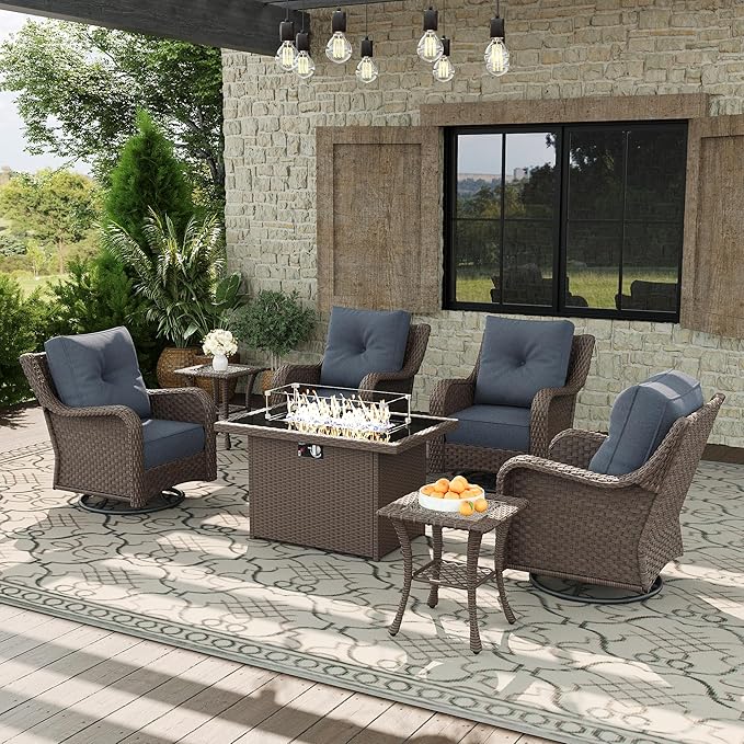 7 Piece Patio Furniture Set with Fire Pit Table - Photo 1