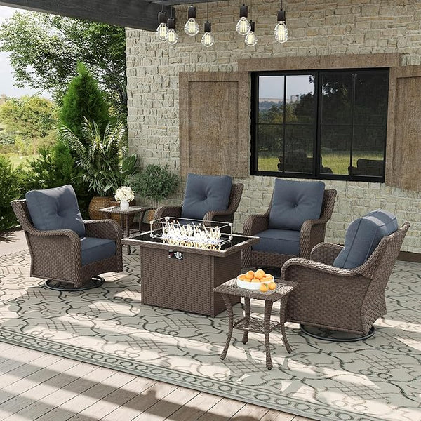 7 Piece Patio Furniture Set with Fire Pit Table - Photo 1