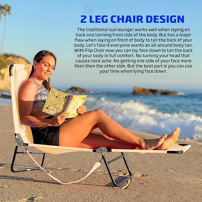 EASYGO PRODUCTS Pool Chair Chaise Lounge 2 Legs Support Polyester Material Reclining Backrest Head Rest Pillow Great - Photo 3