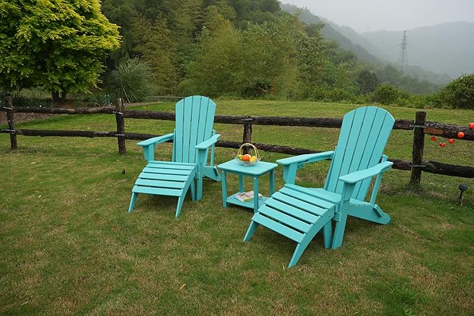 nevilywood HDPE Folding Ottoman - Adirondack Chair Footrest – Weather Resistant, Wood-Grain, Low-Maintenance-, Garden Patio Porch – Aruba Blue