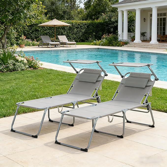 Folding Outdoor Lounge Recliner Chairs, Patio Lawn Chairs with Adjustable Backrest - Photo 9