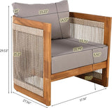 Merax Acacia Wood Outdoor Club Chair, Woven Rope Accents Design, Wooden Patio Accent Chair - Photo 2
