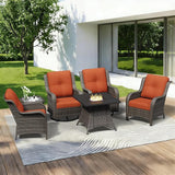 6 Pieces Outdoor Wicker Patio Furniture Set with Fire Pit Table, Patio Chair Set with Thickened Olefin Cushions - Photo 9