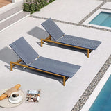 PURPLE LEAF Patio Chaise Lounge French Outdoor Lounger 2 Pieces Wood-Grain Finish Aluminum Wicker Lounge Chair with - Photo 1