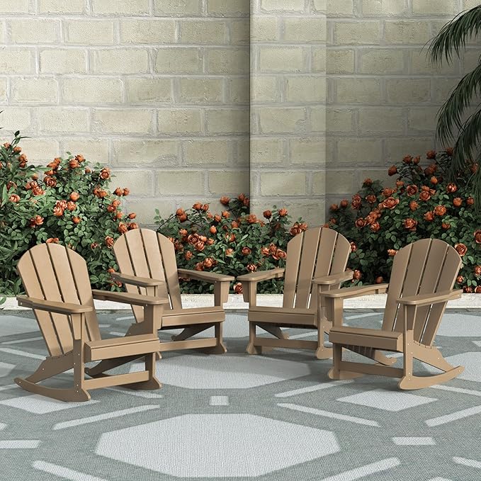 WestinTrends Malibu Outdoor Patio Porch Rocking Adirondack Chair (Set of 4), Weathered Wood