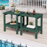 KINGYES 2-Tier Outdoor Side Table Set of 2, HDPE All Weather Adirondack Patio Tables,Green