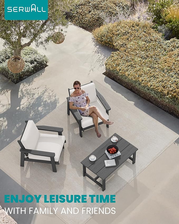 SERWALL HDPE Outdoor Couch, Grey Frame and Khaki Cushion - Photo 9