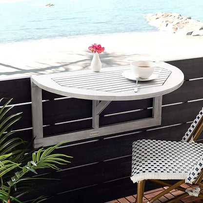 SAFAVIEH Outdoor Patio Furniture Collection – Owens Grey Wash Balcony Hanging Half Table, Eucalyptus Wood Outdoor Accent Table, Space-Saving Design (PAT7045B)