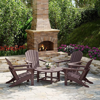 WestinTrends Dylan 5-Piece Outdoor Patio HDPE Adirondack Chair with Round Coffee Table Conversation Set, Dark Brown