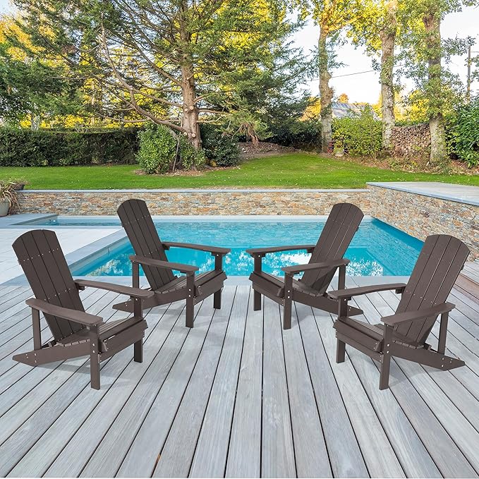 Adirondack Chairs, Plastic Adirondack Chairs Set of 4, All-Weather Resistant, Widely Used in Outdoor, Fire Pit, Deck, Outside, Garden