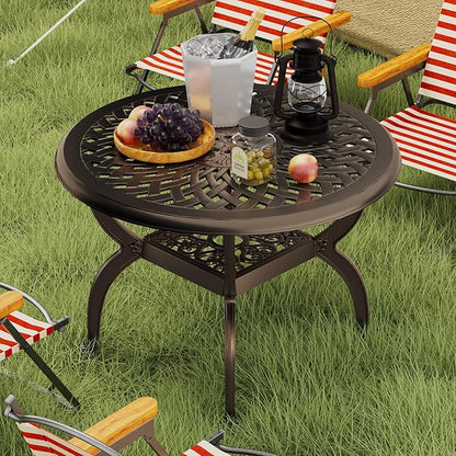 Round Outdoor Coffee Table, Cast Aluminum Side Table with Storage,Indoor End Table, All-Weather Bistro Table for Patio Garden Lawn,Bronze