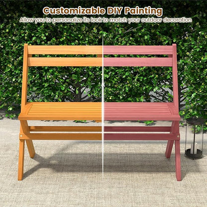 Tangkula Foldable Acacia Wood Outdoor Bench, 2-Person Patio Garden Bench with 800 lbs Capacity, Outside Loveseat Seating for Porch, Balcony, Yard & Park