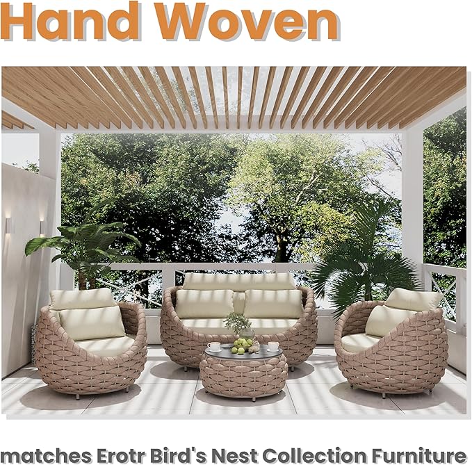 Short Round Patio Coffee Table: Hand Woven Rope Side Tables Assembled - Aluminum Outdoor Accent Table Modern - Metal Porch Furniture for 176lbs Deck Garden Balcony Hotel φ25.6''/65cm, Terracotta