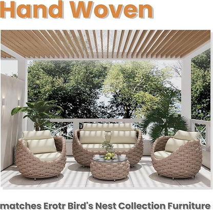Short Round Patio Coffee Table: Hand Woven Rope Side Tables Assembled - Aluminum Outdoor Accent Table Modern - Metal Porch Furniture for 176lbs Deck Garden Balcony Hotel φ25.6''/65cm, Terracotta