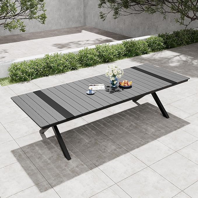Pellebant 118" Outdoor Dining Table for 8-12, 10ft Aluminum Patio Table with Umbrella Hole - Photo 1