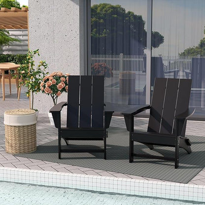 WestinTrends Ashore Modern Outdoor Folding Adirondack Chair (Set of 2), Black
