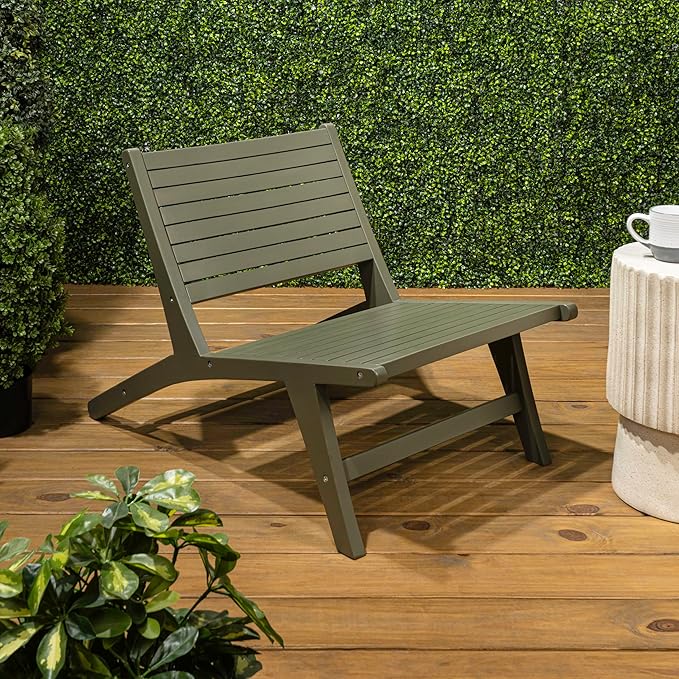 Eyely TAP2000D Virellan Mid-Century Modern Wood Armless Outdoor Lounge Chair, Contemporary, Bohemian, Coastal, Transitional, Rustic, Olive Green