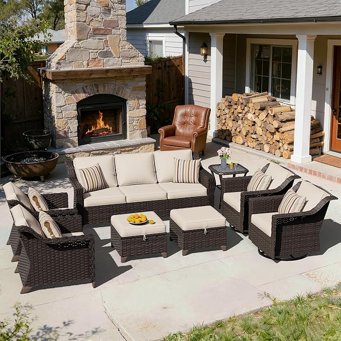8 Pieces Patio Conversation Furniture Set - 1 Sofa, 2 Ottomans, 2 Armchairs, 2 Swivel Chairs, 1 Side Table - Photo 6