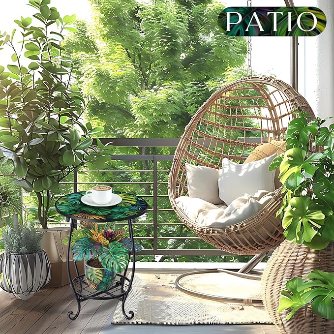 Outdoor Side Table Round Small Mosaic Patio Accent Indoor End Plant Coffee Tea Table for Yard Patio Porch Garden Living - Photo 2